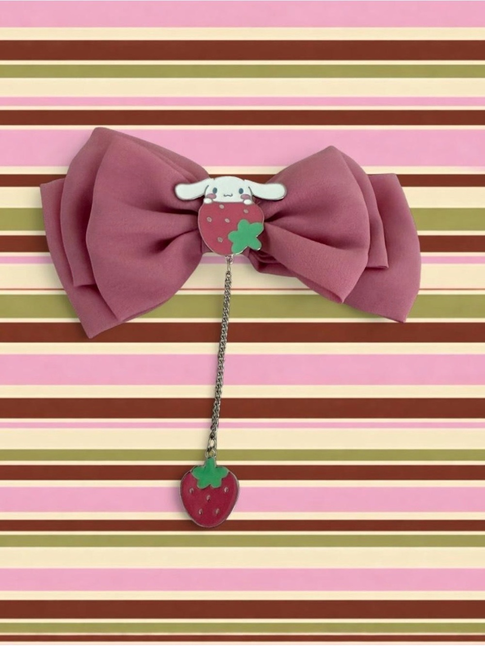 Sanrio Cinnamoroll Hello Kitty Pink bow hair clip with strawberry